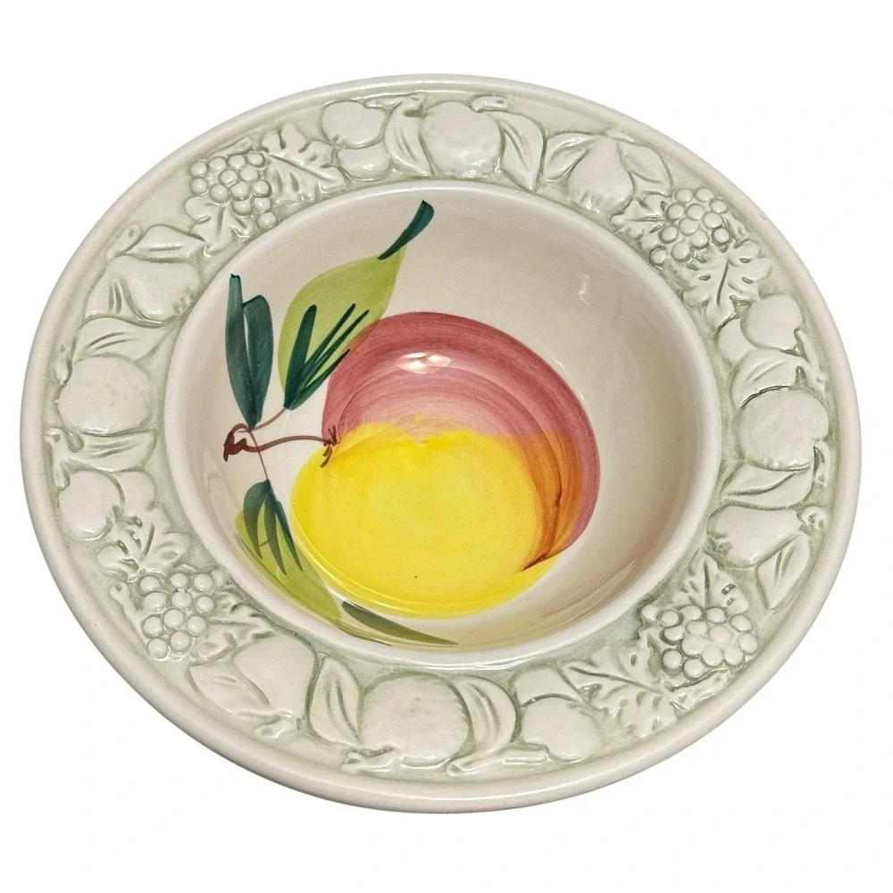 Italian Ceramic Fruit Soup Bowls Set of‎ 2 Embossed Rim Made in Italy